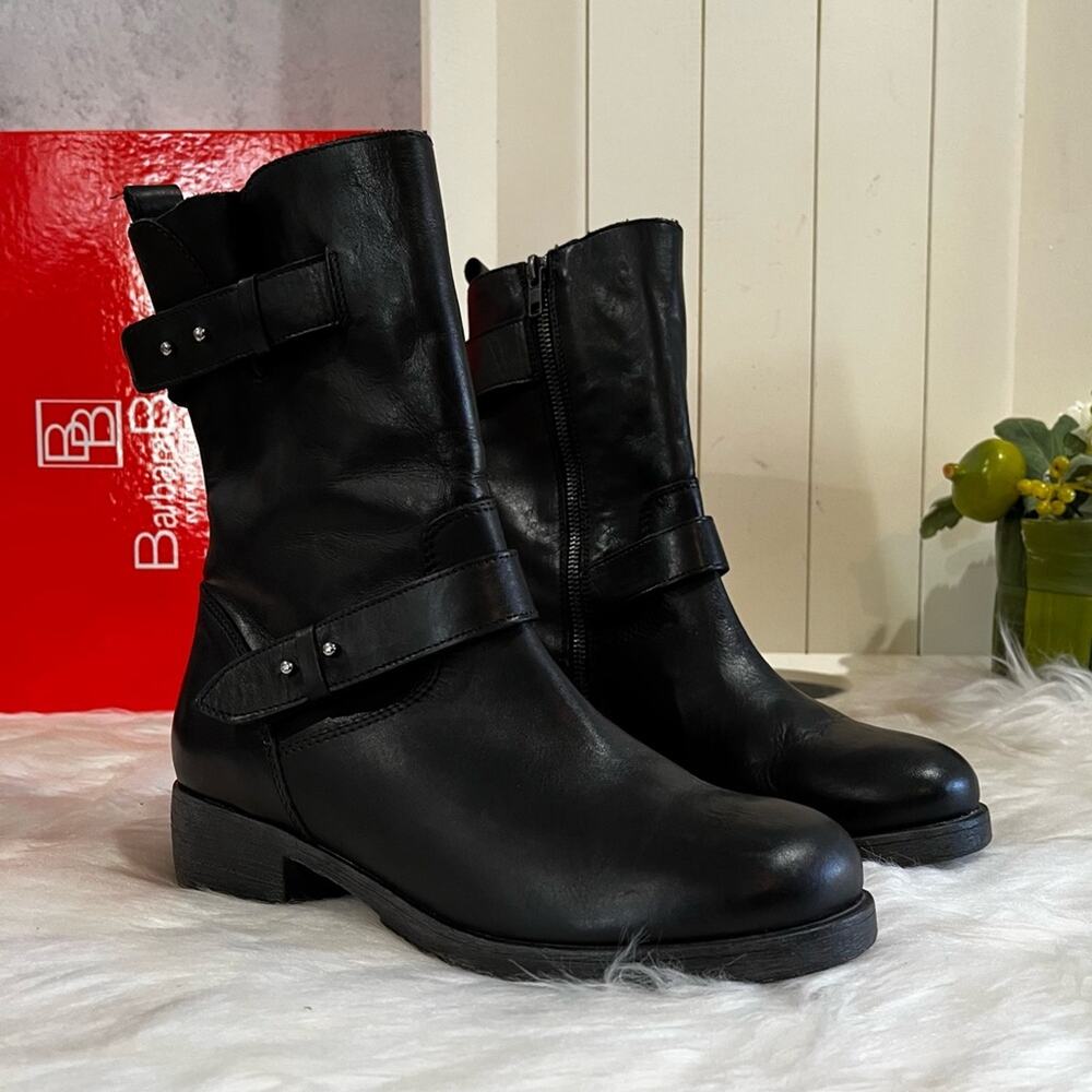 NEW Barbara Barbieri Leather Engineer Lug Sole Moto Mid Calf Boot Black 36 6 NWT